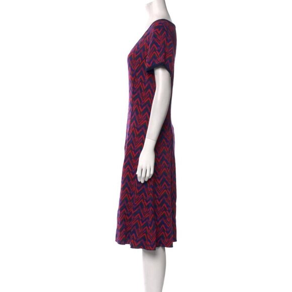ST JOHN Aziza Printed Chevron Knit Knee Length Dress Wool Blend Size 4 - Picture 2 of 8